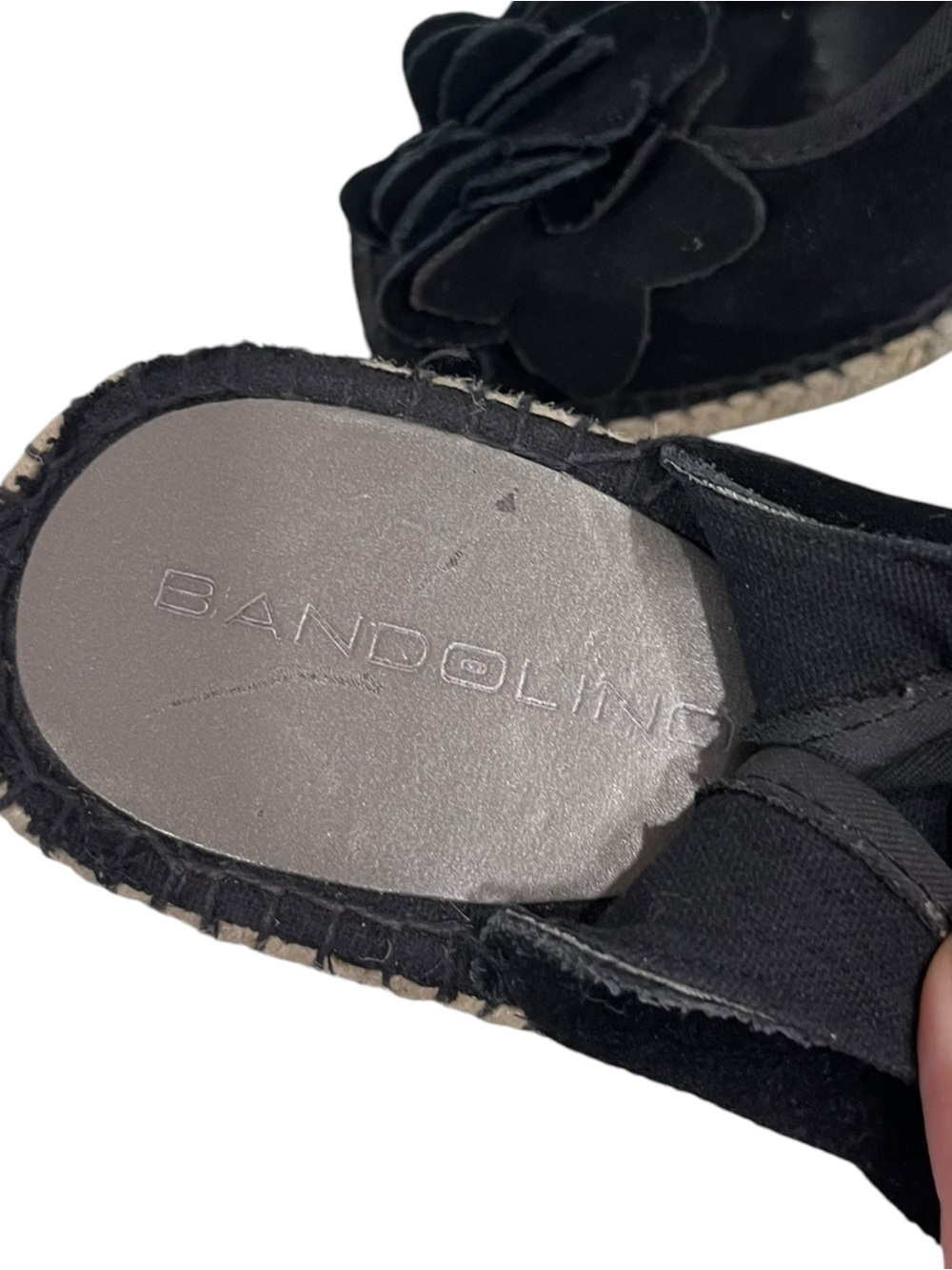 Bandolino Black Suede Espadrille Wedges with Floral Accent 8 - Picture 9 of 10